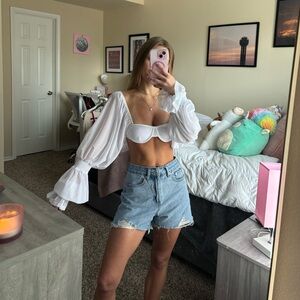 White flow long sleeve crop top (Lolita top white) - Princess Polly - Size 0